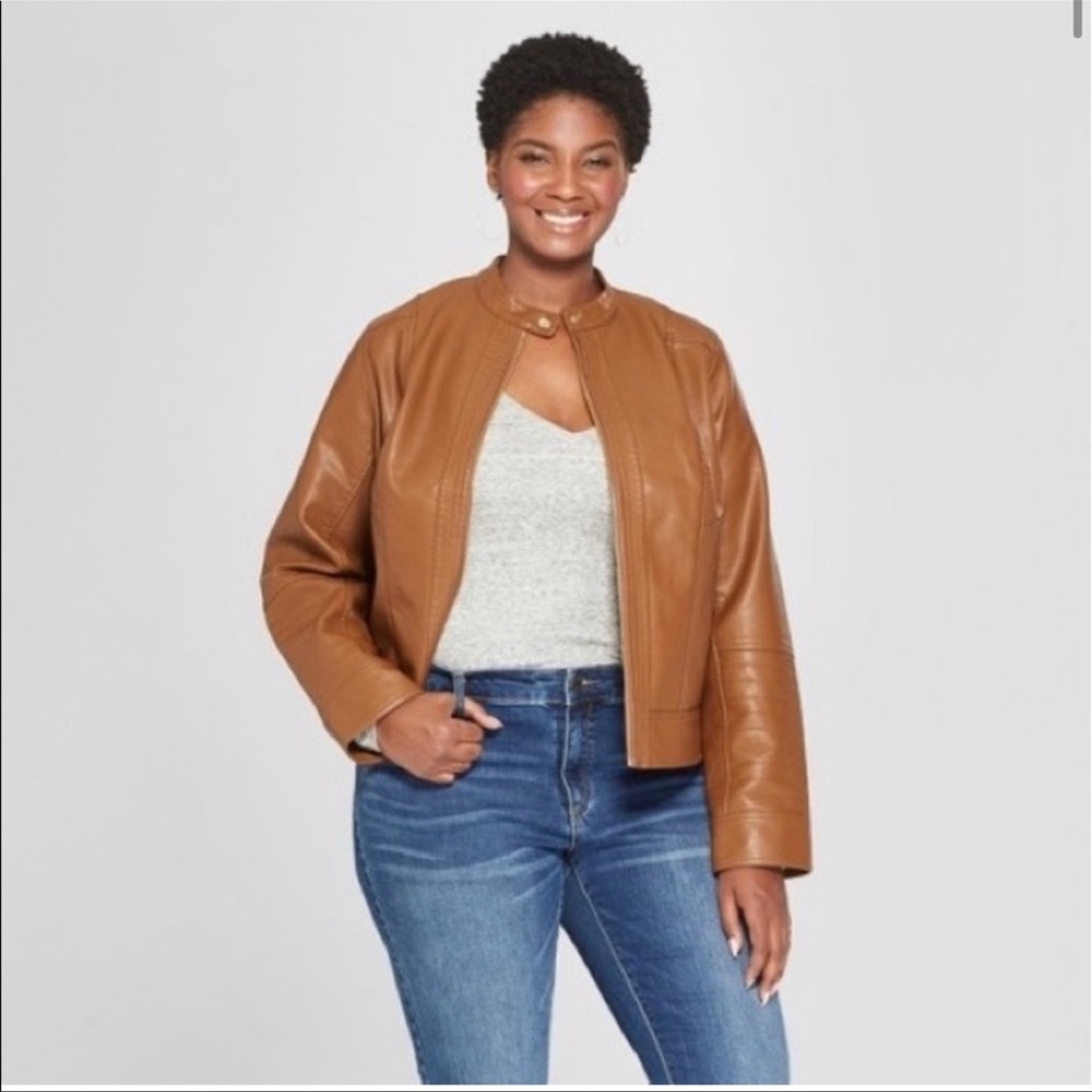 AVA & VIV Brown Faux Leather Moto Jacket Size